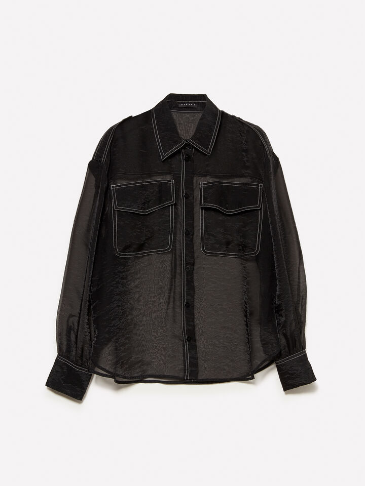 Black see-through shirt with pockets - women's shirts - Black | Sisley image number 5